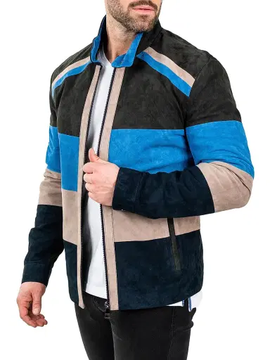 Maceoo Men's Leather Multi Panels Jacket - Multicolored | Thumbnail 3 Maceoo Men's Leather Multi Panels Jacket - Multicolored | Thumbnail 3