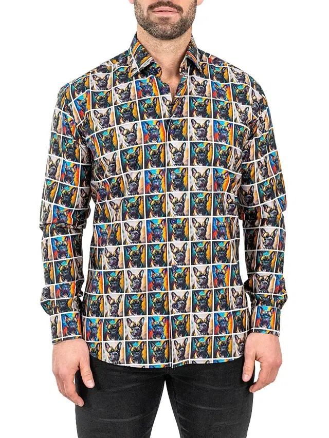 Maceoo Men's Fibonacci Puppy Portrait Shirt - Brown