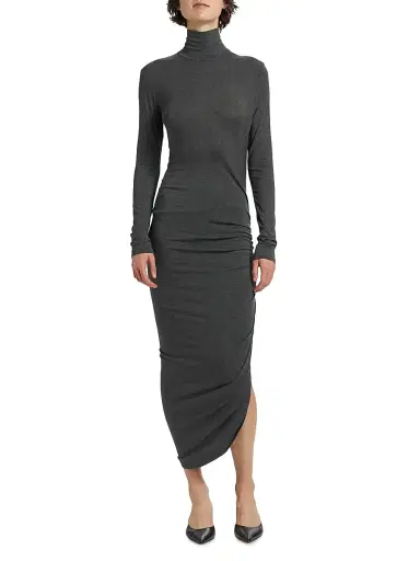 Norma Kamali Women's Draped Turtleneck Midi-Dress - Dark Grey | Thumbnail 3 Norma Kamali Women's Draped Turtleneck Midi-Dress - Dark Grey | Thumbnail 3