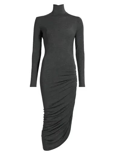 Norma Kamali Women's Draped Turtleneck Midi-Dress - Dark Grey | Thumbnail 1 Norma Kamali Women's Draped Turtleneck Midi-Dress - Dark Grey | Thumbnail 1