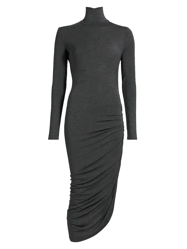 Women's Draped Turtleneck Midi-Dress - Dark Grey Women's Draped Turtleneck Midi-Dress - Dark Grey