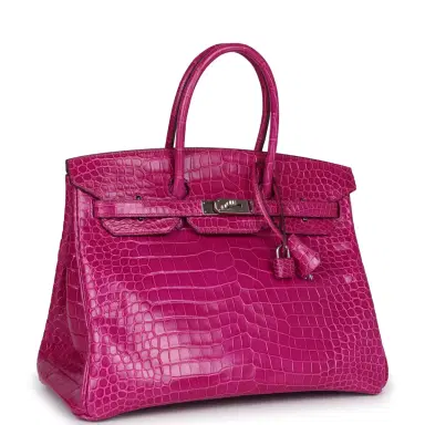 HERMÈS Pre-owned Hermes Birkin 35 Rose Sheherazade Shiny Porosus Crocodile Palladium Hardware | Thumbnail 2