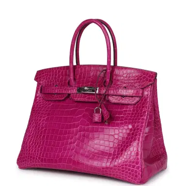 HERMÈS Pre-owned Hermes Birkin 35 Rose Sheherazade Shiny Porosus Crocodile Palladium Hardware | Thumbnail 3