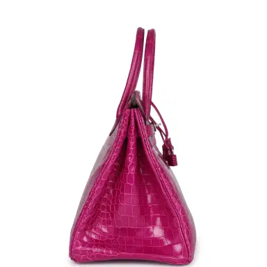 HERMÈS Pre-owned Hermes Birkin 35 Rose Sheherazade Shiny Porosus Crocodile Palladium Hardware | Thumbnail 4