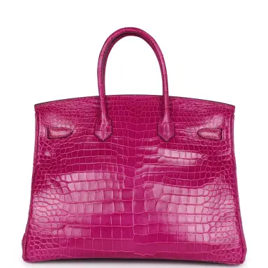 HERMÈS Pre-owned Hermes Birkin 35 Rose Sheherazade Shiny Porosus Crocodile Palladium Hardware | Thumbnail 5