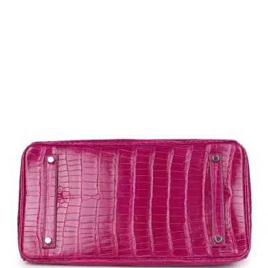 HERMÈS Pre-owned Hermes Birkin 35 Rose Sheherazade Shiny Porosus Crocodile Palladium Hardware | Thumbnail 6
