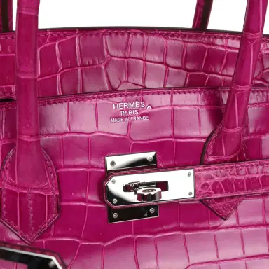 HERMÈS Pre-owned Hermes Birkin 35 Rose Sheherazade Shiny Porosus Crocodile Palladium Hardware | Thumbnail 7