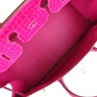 HERMÈS Pre-owned Hermes Birkin 35 Rose Sheherazade Shiny Porosus Crocodile Palladium Hardware | Thumbnail 8