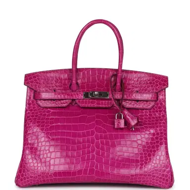 HERMÈS Pre-owned Hermes Birkin 35 Rose Sheherazade Shiny Porosus Crocodile Palladium Hardware | Thumbnail 1