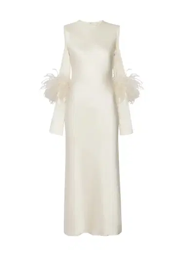 LAPOINTE Doubleface Satin Bias Dress W Cut Outs And Ostrich | Thumbnail 1