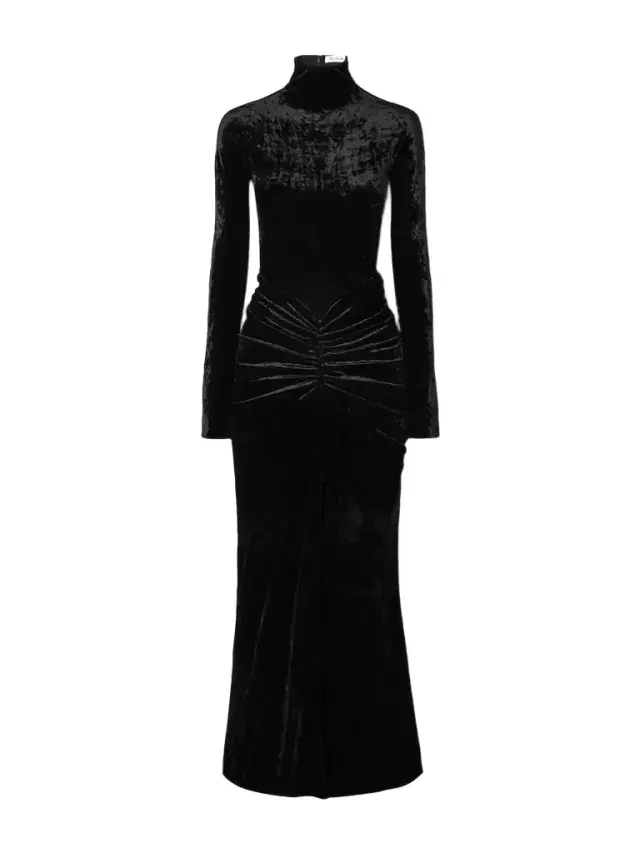 Alaïa Ruched Crushed-velvet Turtleneck Midi Dress