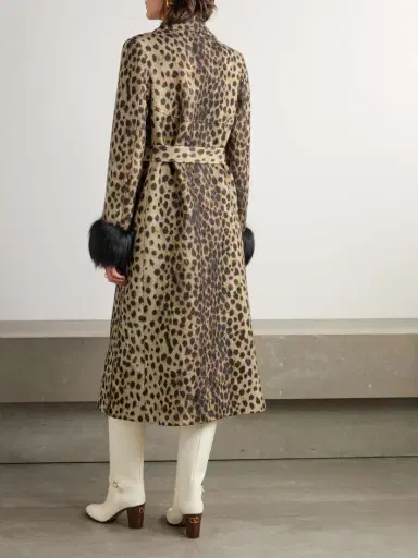 Valentino Garavani Belted Faux Fur-trimmed Embellished Cheetah-print Wool Coat | Thumbnail 3 Valentino Garavani Belted Faux Fur-trimmed Embellished Cheetah-print Wool Coat | Thumbnail 3