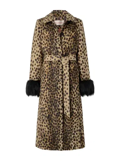 Valentino Garavani Belted Faux Fur-trimmed Embellished Cheetah-print Wool Coat | Thumbnail 1 Valentino Garavani Belted Faux Fur-trimmed Embellished Cheetah-print Wool Coat | Thumbnail 1