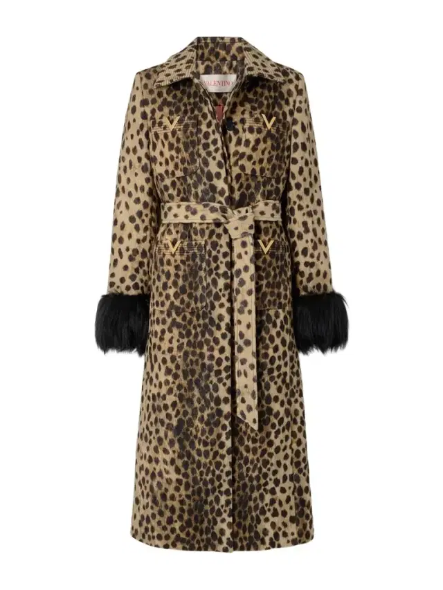 Belted Faux Fur-trimmed Embellished Cheetah-print Wool Coat