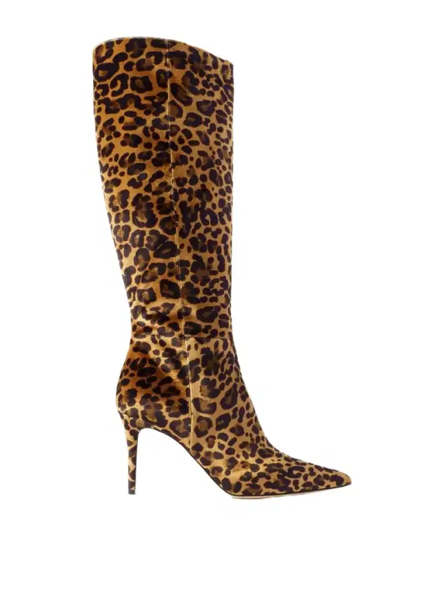 Leopard-print Velvet Knee Boots