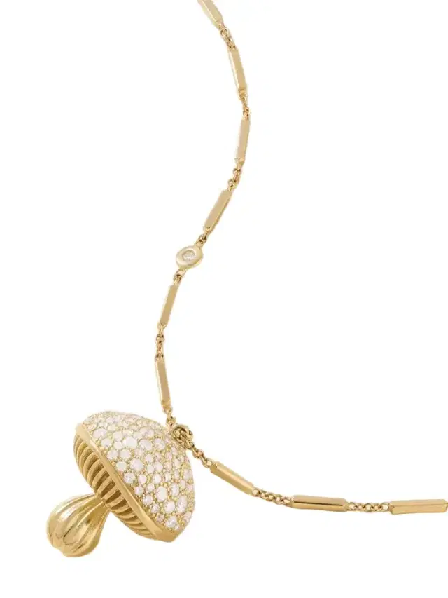 Mushroom 14-karat Gold Diamond Necklace