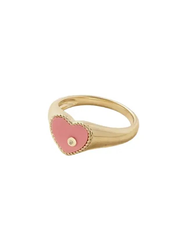 Baby Chevalière 9-karat Gold, Coral And Diamond Signet Ring