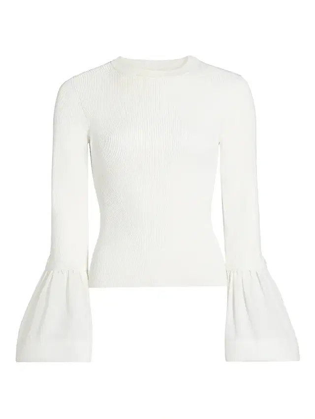 SIMKHAI Women's Agata Ribbed Poplin-Cuff Top - White