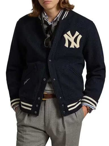 Polo Ralph Lauren Men's Yankee Wool-Blend Bomber Jacket - Hunter Navy - Size XS | Thumbnail 3