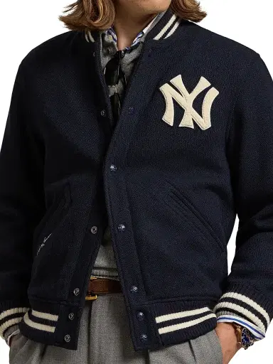 Polo Ralph Lauren Men's Yankee Wool-Blend Bomber Jacket - Hunter Navy - Size XS | Thumbnail 5