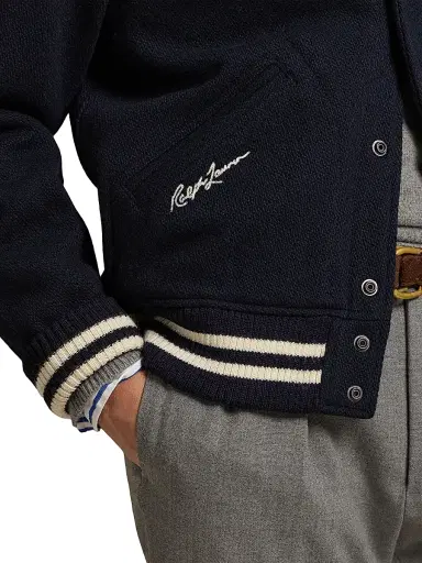 Polo Ralph Lauren Men's Yankee Wool-Blend Bomber Jacket - Hunter Navy - Size XS | Thumbnail 6