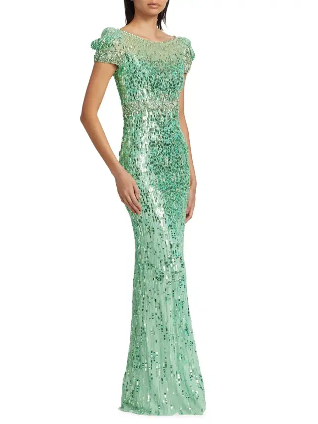 Women's Sungem Sequin Cap-Sleeve Gown - Mint