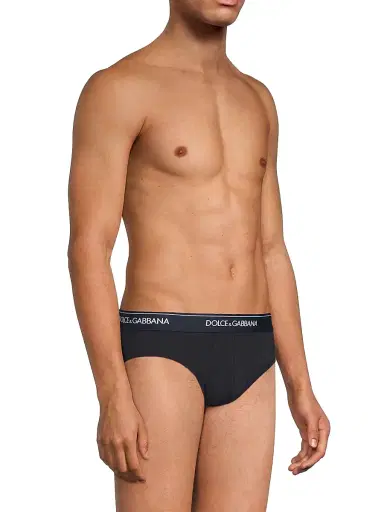 Dolce & Gabbana Men's 2-Pack Logo Waistband Stretch Cotton Midi Brief - Blue Navy | Thumbnail 3 Dolce & Gabbana Men's 2-Pack Logo Waistband Stretch Cotton Midi Brief - Blue Navy | Thumbnail 3
