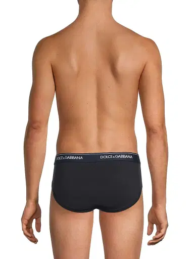 Dolce & Gabbana Men's 2-Pack Logo Waistband Stretch Cotton Midi Brief - Blue Navy | Thumbnail 4 Dolce & Gabbana Men's 2-Pack Logo Waistband Stretch Cotton Midi Brief - Blue Navy | Thumbnail 4