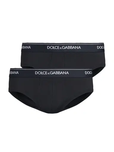 Dolce & Gabbana Men's 2-Pack Logo Waistband Stretch Cotton Midi Brief - Blue Navy | Thumbnail 1 Dolce & Gabbana Men's 2-Pack Logo Waistband Stretch Cotton Midi Brief - Blue Navy | Thumbnail 1