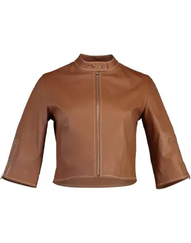 SUSAN BENDER Cropped Tab Collar Biker Jacket | Thumbnail 1
