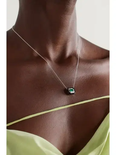 Nikos Koulis Oui 18-karat White Gold, Emerald, Diamond And Enamel Necklace | Thumbnail 2