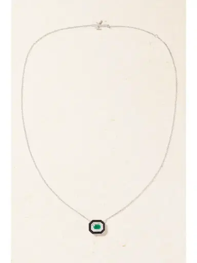 Nikos Koulis Oui 18-karat White Gold, Emerald, Diamond And Enamel Necklace | Thumbnail 4