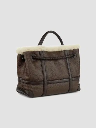 Bottega Veneta Women's Andiamo Small Leather-Shearling Top-Handle Bag | Thumbnail 4 Bottega Veneta Women's Andiamo Small Leather-Shearling Top-Handle Bag | Thumbnail 4