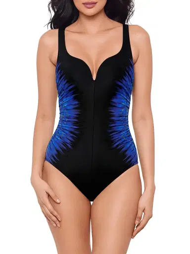 Miraclesuit Swim Women's Paka Mayan Temptress Abstract One-Piece Swimsuit - Blue Black - Size 16 | Thumbnail 2