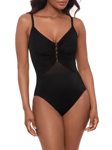 Miraclesuit Swim Women's Network News Mariposa Gathered One-Piece Swimsuit - Black - Size 16 | Thumbnail 2 Miraclesuit Swim Women's Network News Mariposa Gathered One-Piece Swimsuit - Black - Size 16 | Thumbnail 2