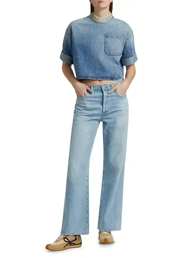 TWP Women's Ex T Embellished Denim Crop T-Shirt - Vintage Wash - Size XS | Thumbnail 2