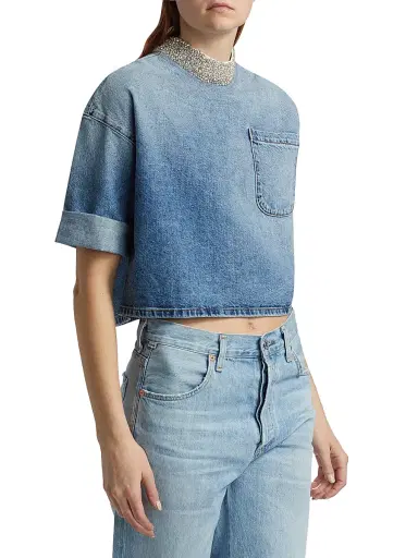 TWP Women's Ex T Embellished Denim Crop T-Shirt - Vintage Wash - Size XS | Thumbnail 4