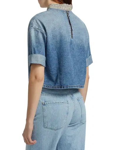 TWP Women's Ex T Embellished Denim Crop T-Shirt - Vintage Wash - Size XS | Thumbnail 5