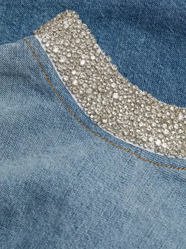 TWP Women's Ex T Embellished Denim Crop T-Shirt - Vintage Wash - Size XS | Thumbnail 7