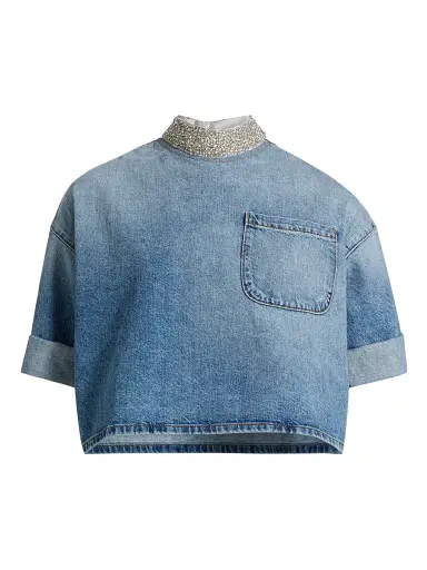 TWP Women's Ex T Embellished Denim Crop T-Shirt - Vintage Wash - Size XS | Thumbnail 1