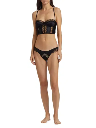 Kiki de Montparnasse Women's Satin & Lace Longline Bra - Black - Size 36B | Thumbnail 2