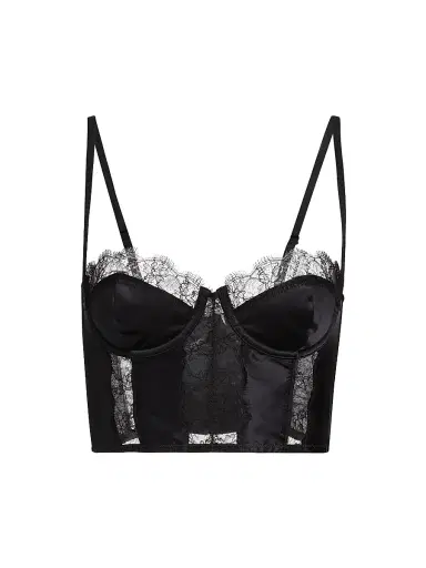 Kiki de Montparnasse Women's Satin & Lace Longline Bra - Black - Size 36B | Thumbnail 1
