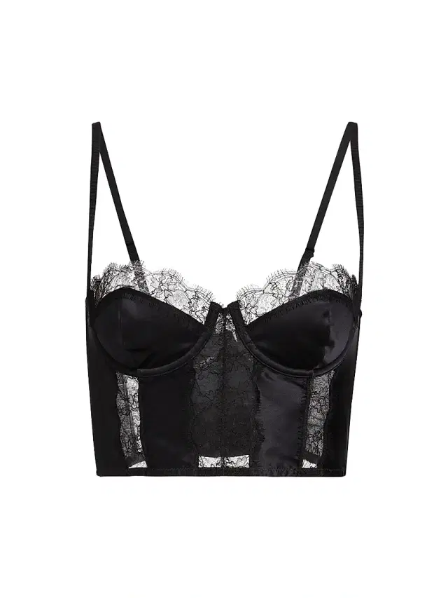Kiki de Montparnasse Women's Satin & Lace Longline Bra - Black
