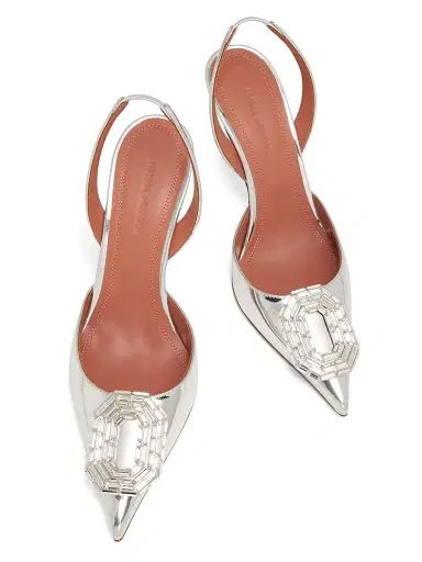 Amina Muaddi Women's Camelia 90MM Laminated Metallic Leather Slingback Pumps - Mirror Silver | Thumbnail 4 Amina Muaddi Women's Camelia 90MM Laminated Metallic Leather Slingback Pumps - Mirror Silver | Thumbnail 4