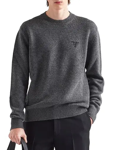 Prada Men's Cashmere Sweater - Grey - Size 44 | Thumbnail 2 Prada Men's Cashmere Sweater - Grey - Size 44 | Thumbnail 2