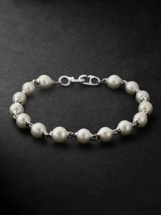 M. COHEN Consi Sterling Silver and Pearl Bracelet - Men