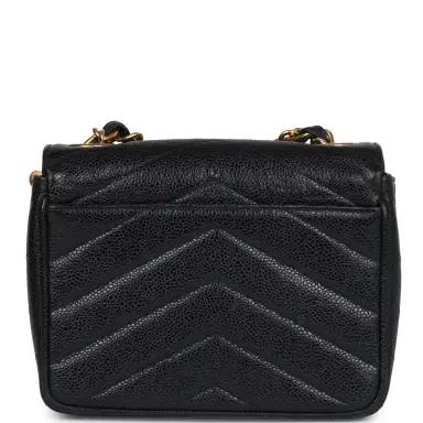 Chanel Vintage Chanel Square Chevron Envelope Flap Bag Black Caviar Gold Hardware | Thumbnail 5
