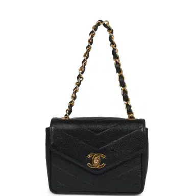 Chanel Vintage Chanel Square Chevron Envelope Flap Bag Black Caviar Gold Hardware | Thumbnail 7