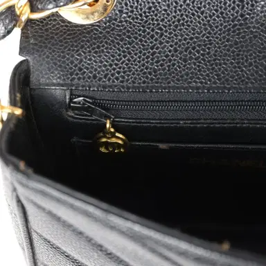 Chanel Vintage Chanel Square Chevron Envelope Flap Bag Black Caviar Gold Hardware | Thumbnail 9