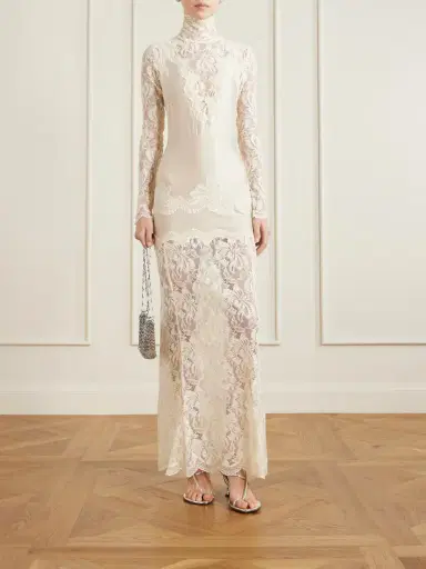 Rabanne Lace-trimmed Silk-satin Maxi Dress | Thumbnail 2 Rabanne Lace-trimmed Silk-satin Maxi Dress | Thumbnail 2